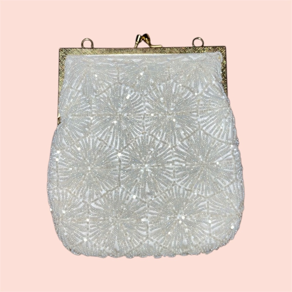 Vintage White Beaded Clutch